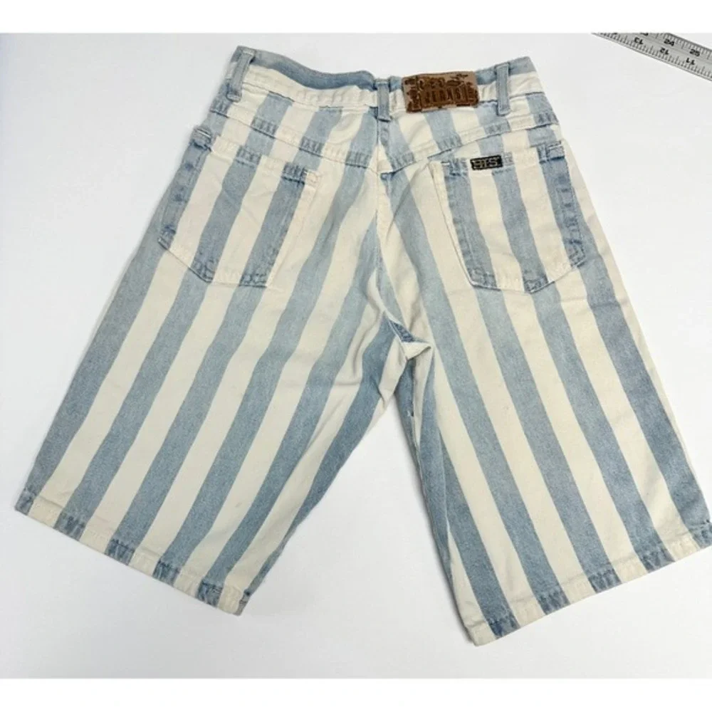 HIS Striped Denim Jean Shorts Jorts womens High Waisted Sz 10 Vintage 80s 90s‎